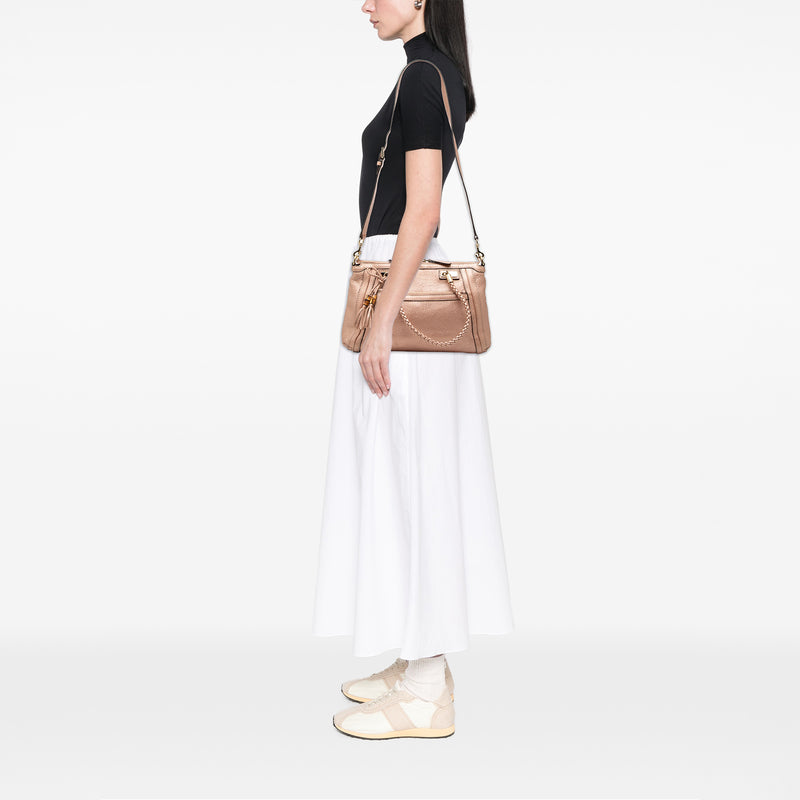 Metallic Pebbled Calfskin Bella Satchel - Image 7
