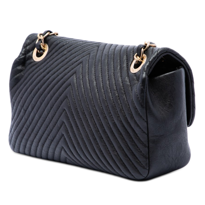 Small Chevron Wrinkled Calfskin Medallion Charm Surpique Flap - Image 2
