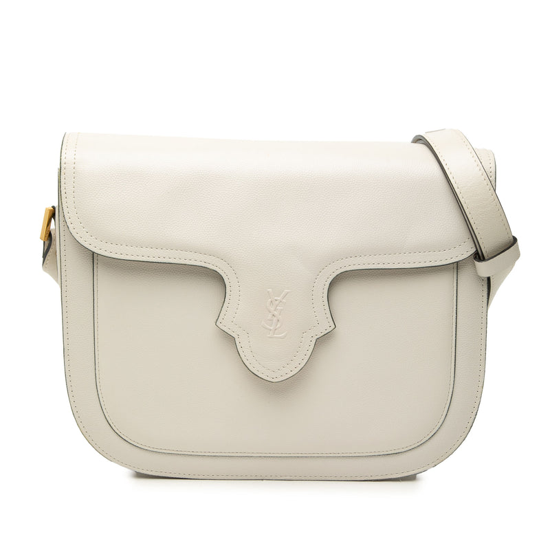 Embossed Logo Leather Flap Shoulder Bag