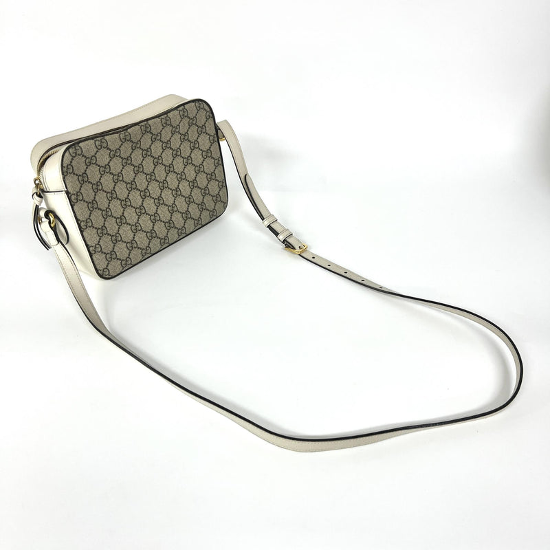 Gucci Horsebit 1955 Flap Pocket Camera Gg Coated Canvas And Leather Beige Bag