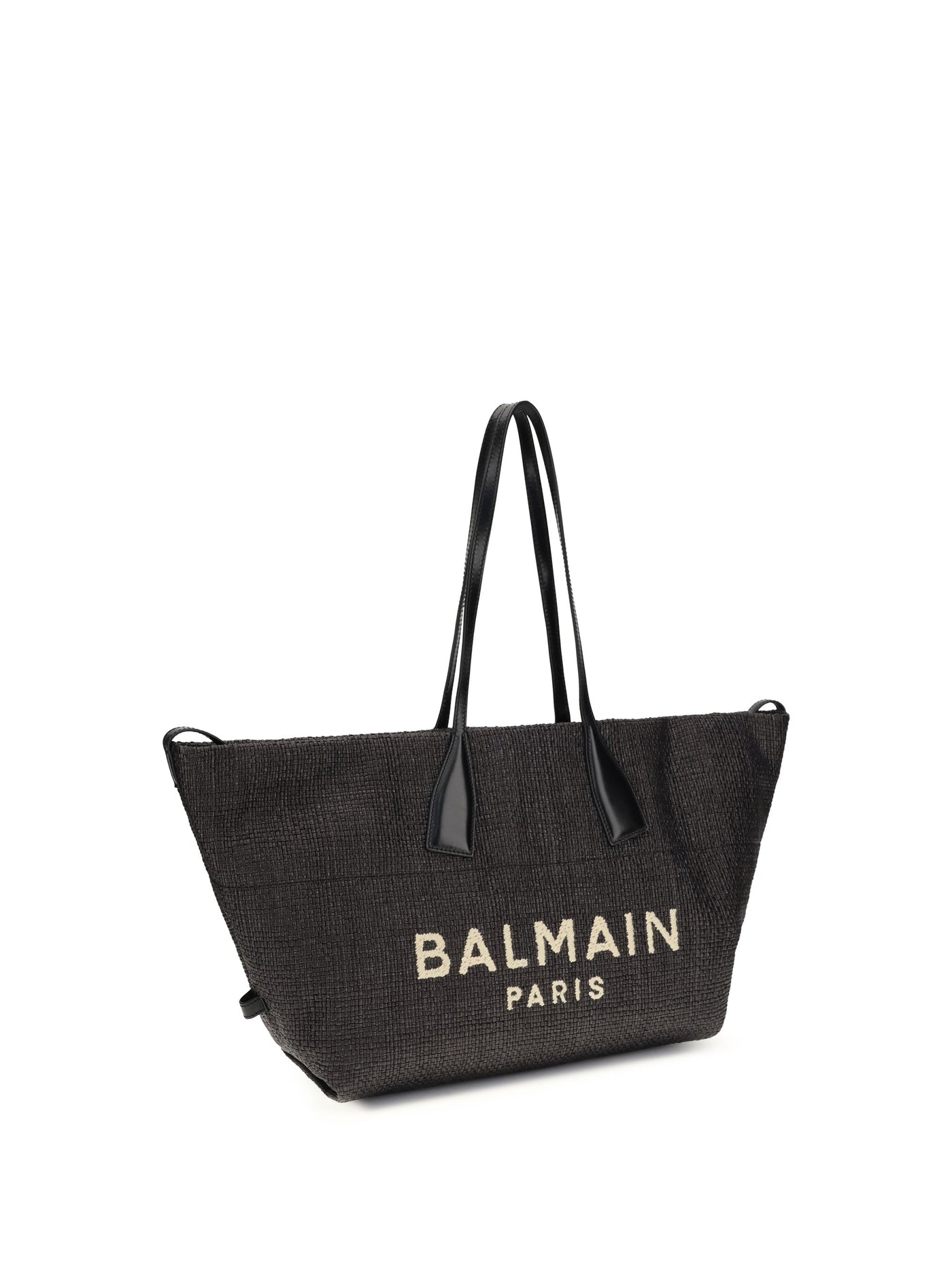 Balmain Track Shoulder Bag — Black Raffia