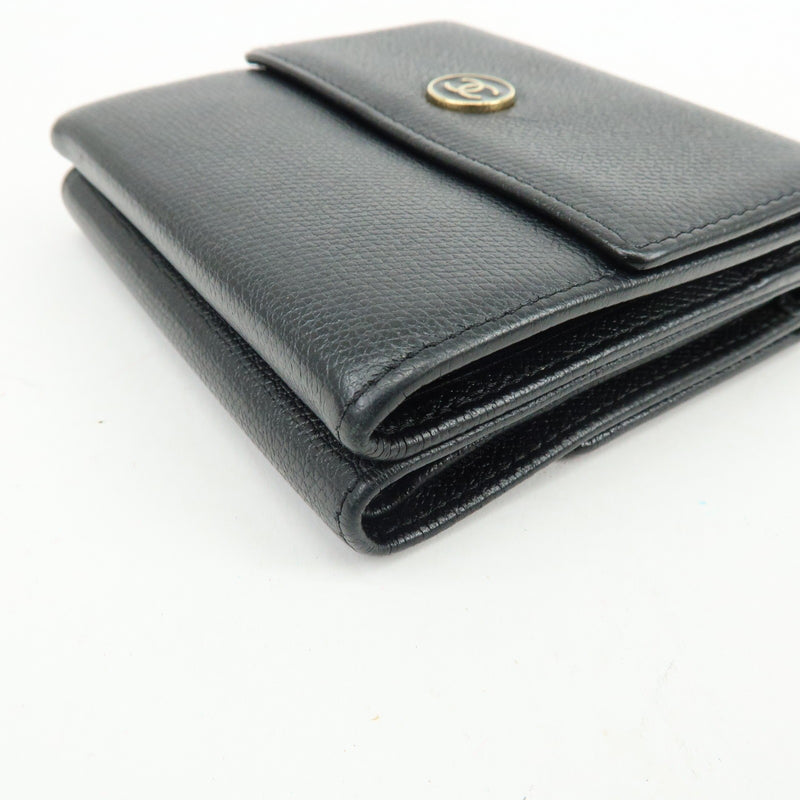 Chanel Cc Button Coin Purse Leather Black Calfskin Accessory