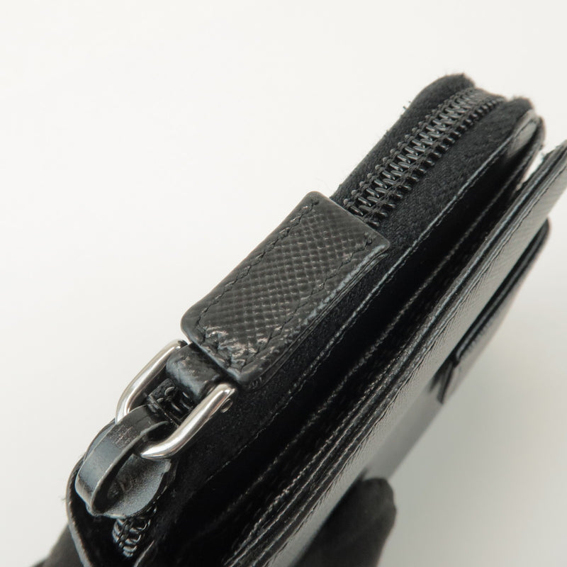 Prada Bifold Zip Around Saffiano Leather Black Accessory