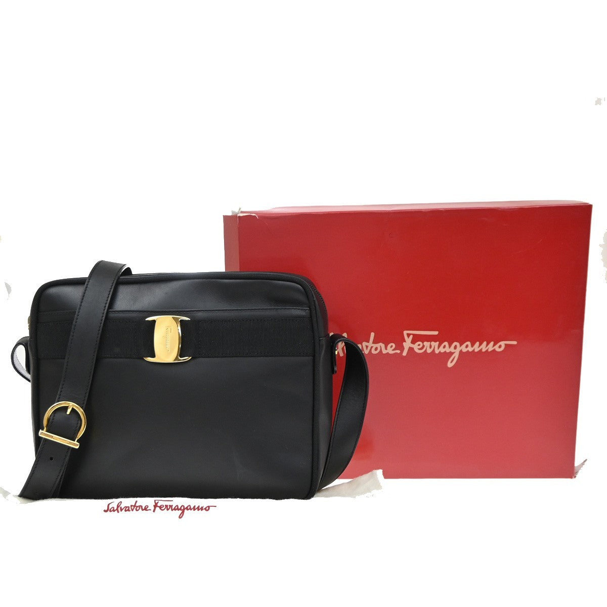 Salvatore Ferragamo Vara Bow Camera Leather Black Bag