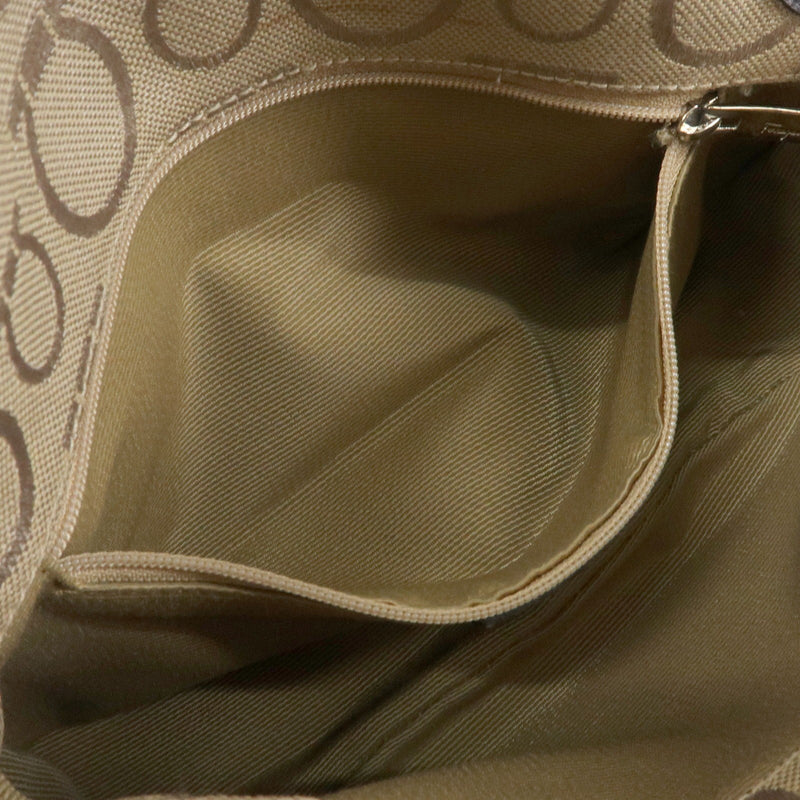 Salvatore Ferragamo Gancini Handle Leather Beige Canvas Bag