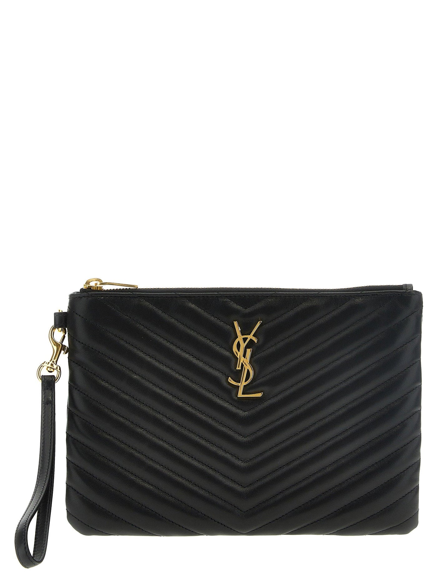 Saint Laurent Clutch — Black Matelassé Leather