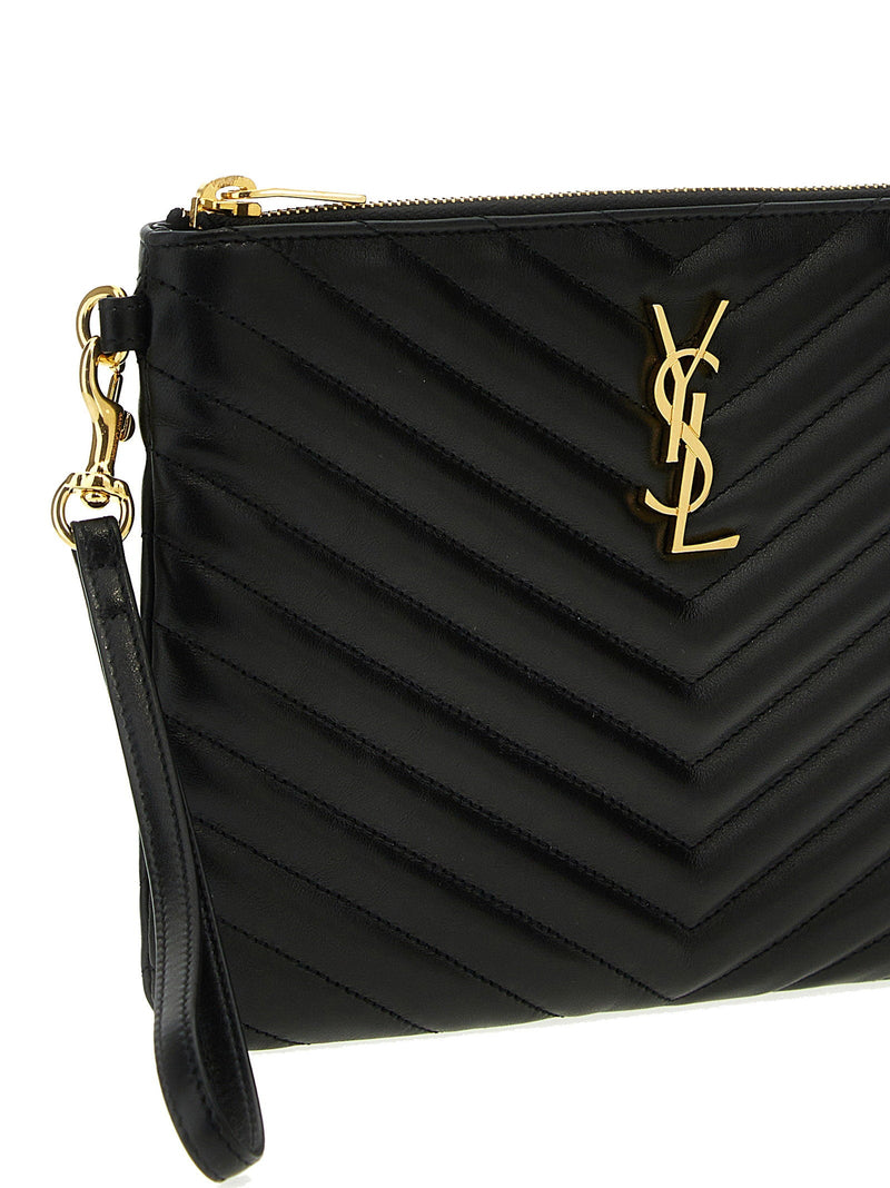 Saint Laurent Clutch — Black Matelassé Leather