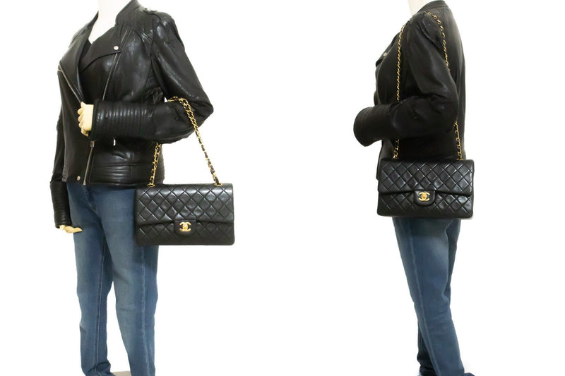 Chanel Classic Timeless Double Flap Quilted Lambskin Black Leather Bag