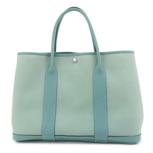 Hermes Garden Party Toile And Leather Green Canvas Bag