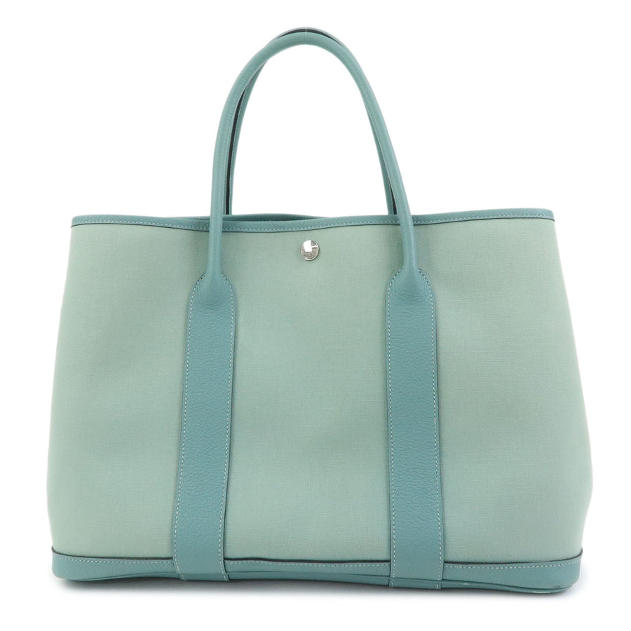 Hermes Garden Party Toile And Leather Green Canvas Bag
