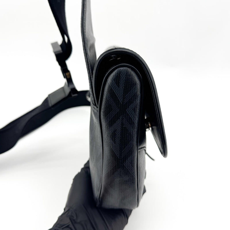 Christian Dior Saddle Cd Diamond Coated Canvas And Leather Black Bag