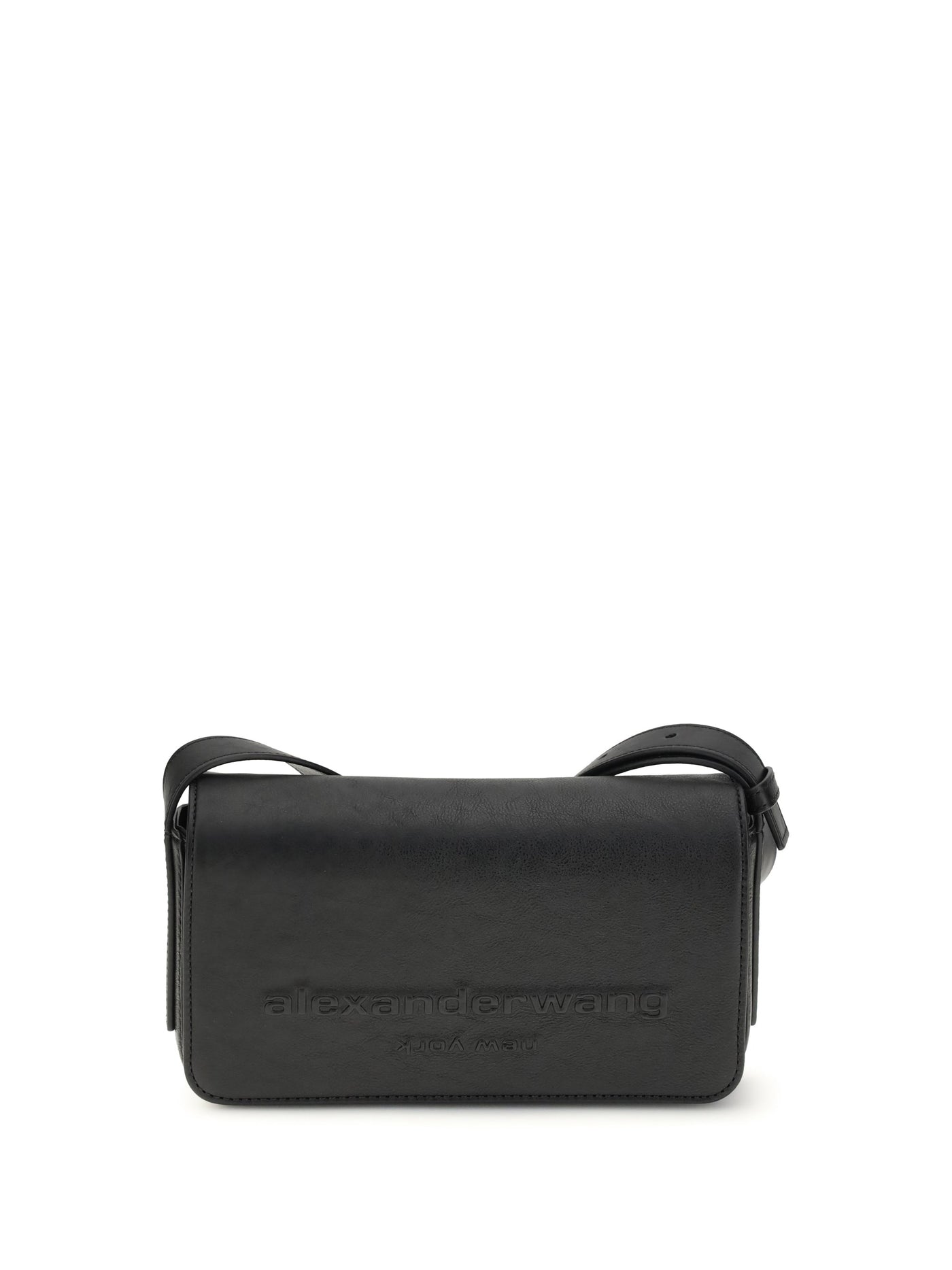 Alexander Wang Embossed Logo Calf Leather Shoulder Bag — Black