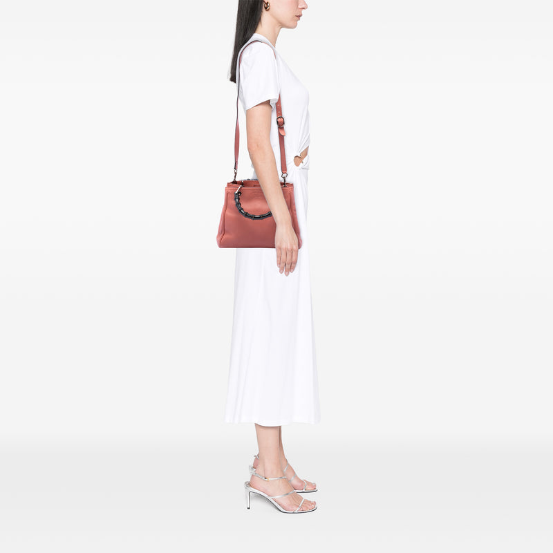 Small Calfskin Bamboo Shopper Satchel - Image 6