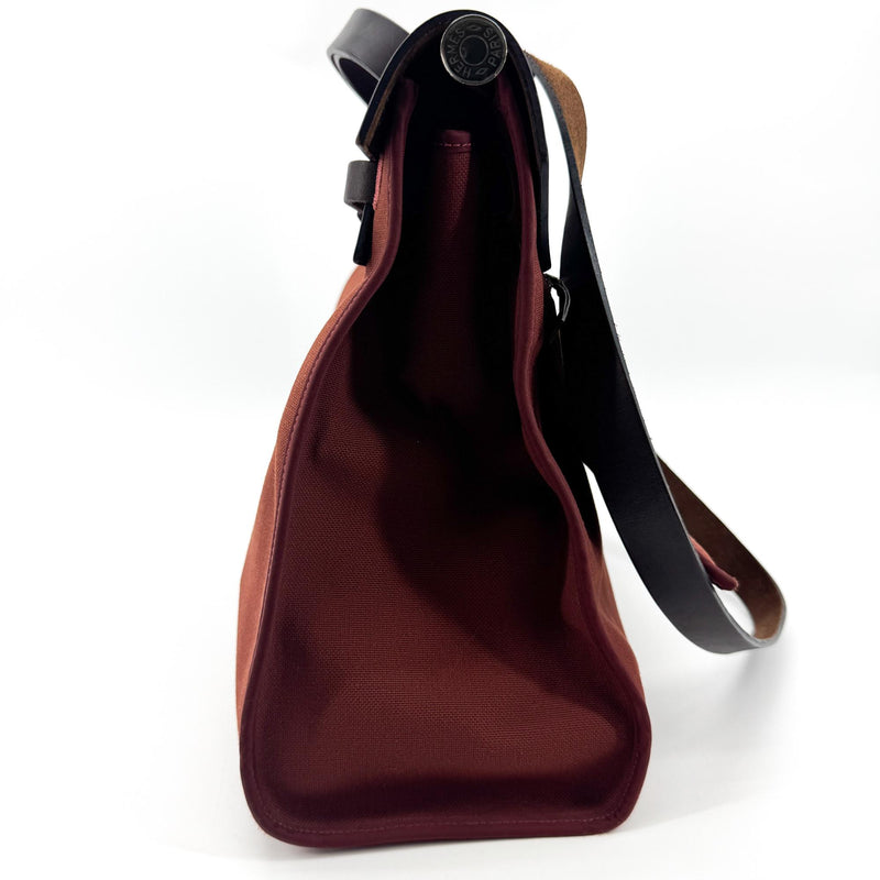 Hermes Herbag Zip Leather And Toile Brown Canvas Bag