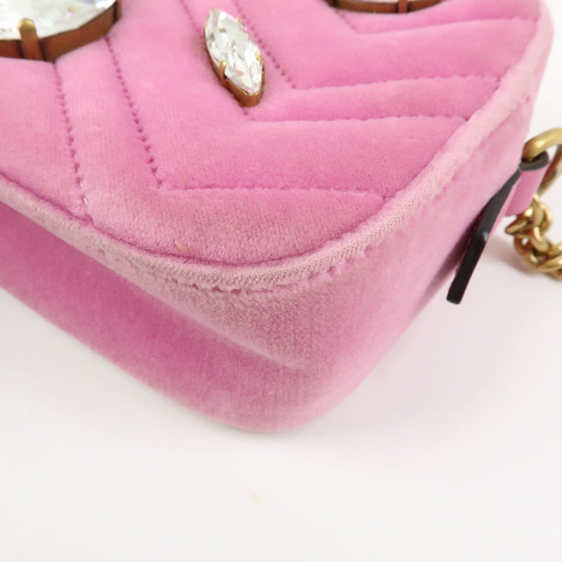Gucci Gg Marmont Crystal Embellished Matelasse Velvet Pink Bag