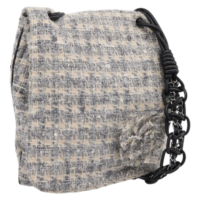 Chanel Camellia Messenger Tweed Gray Canvas