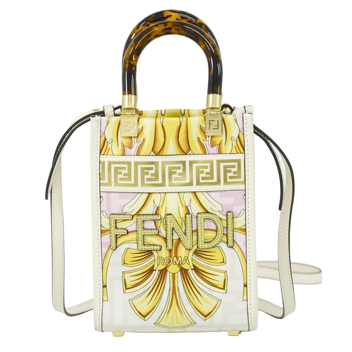 Fendi X Versace Fendace Convertible Sunshine Shopper Printed Laminated Leather Multicolour Bag