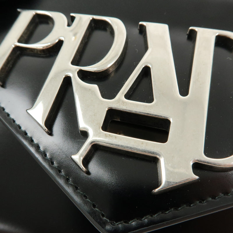 Prada Envelope Logo Clutch Spazzolato Leather Black
