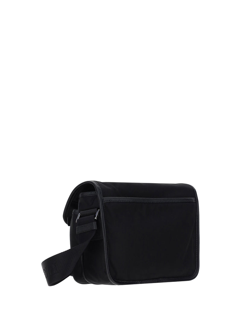 Prada Re-Nylon With Triangular Plaque Shoulder Bag — Black Polyamide