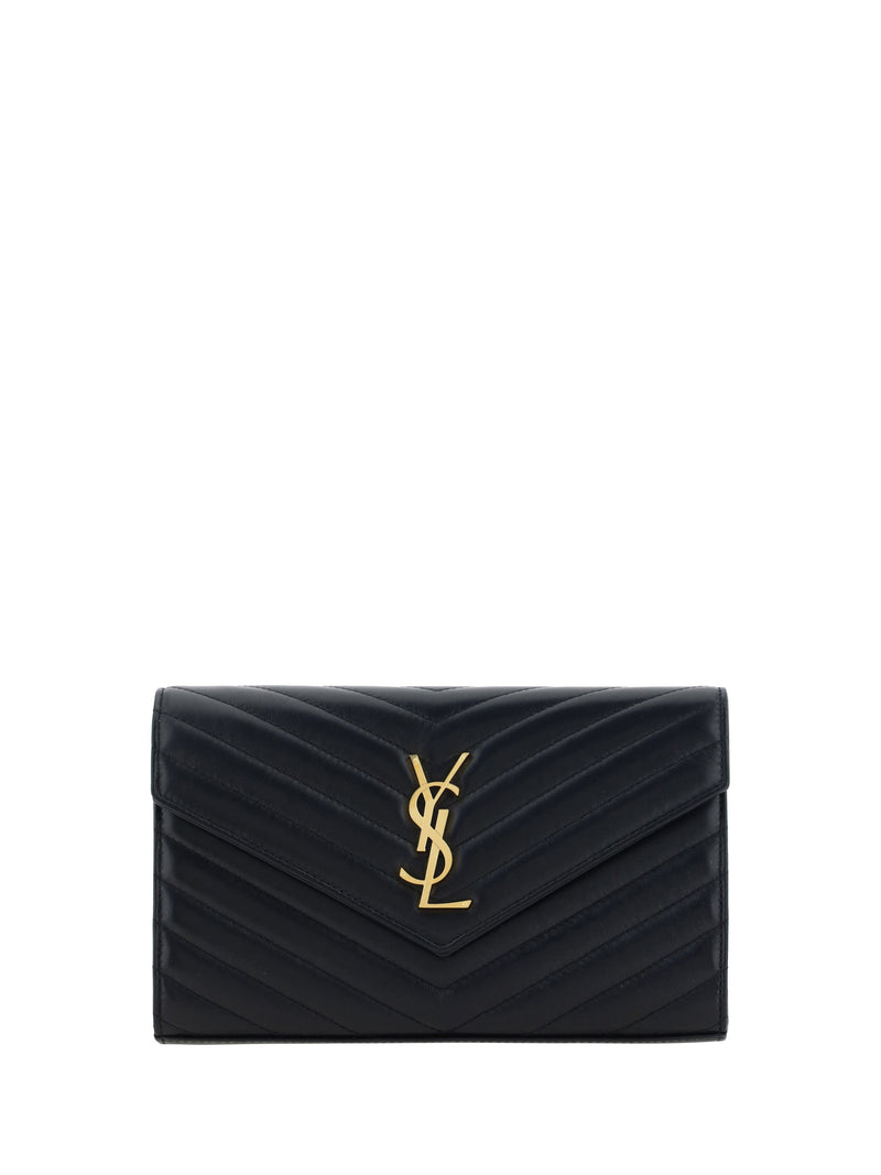 Saint Laurent Quilted Monogram Leather Wallet — Black Lambskin