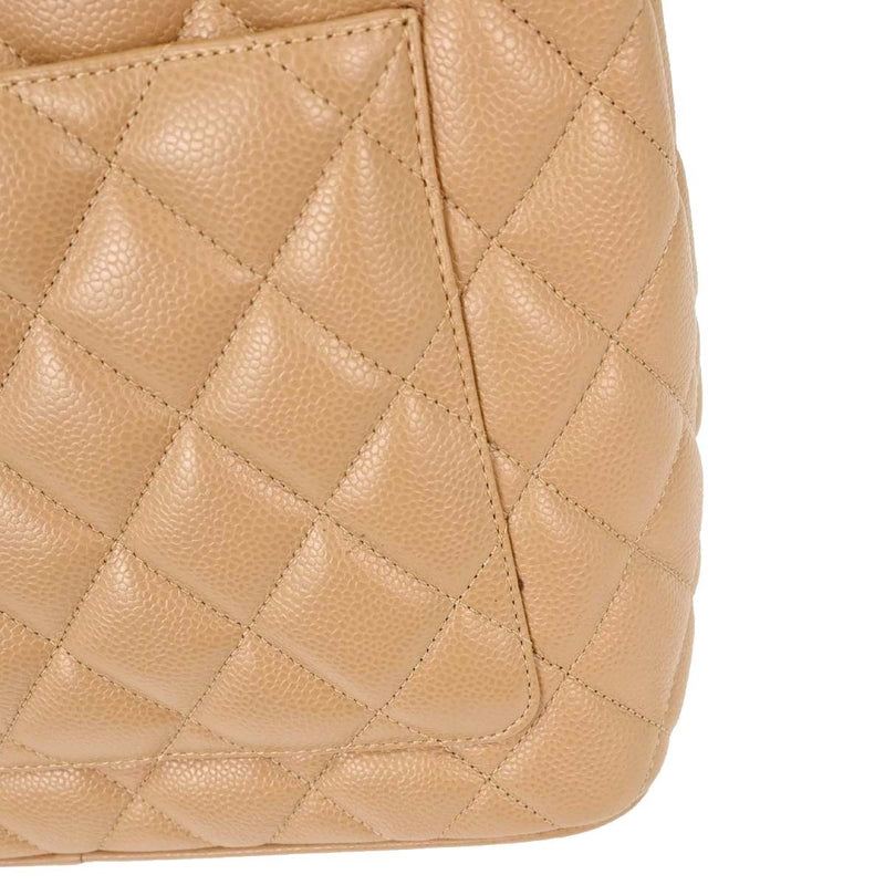 Chanel Medallion Quilted Caviar Beige Leather Bag