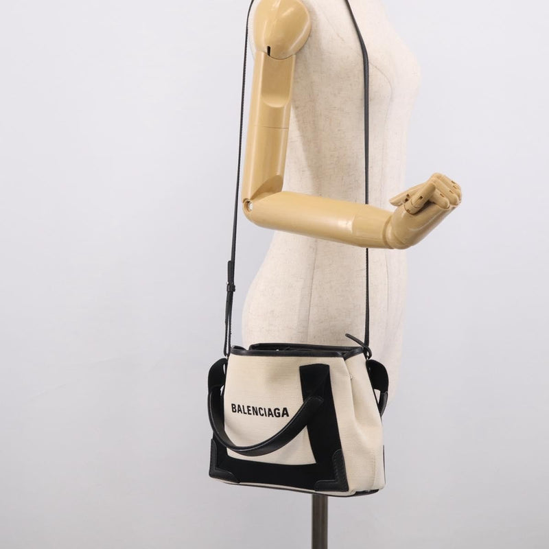 Balenciaga Navy Cabas Canvas With Leather White Bag