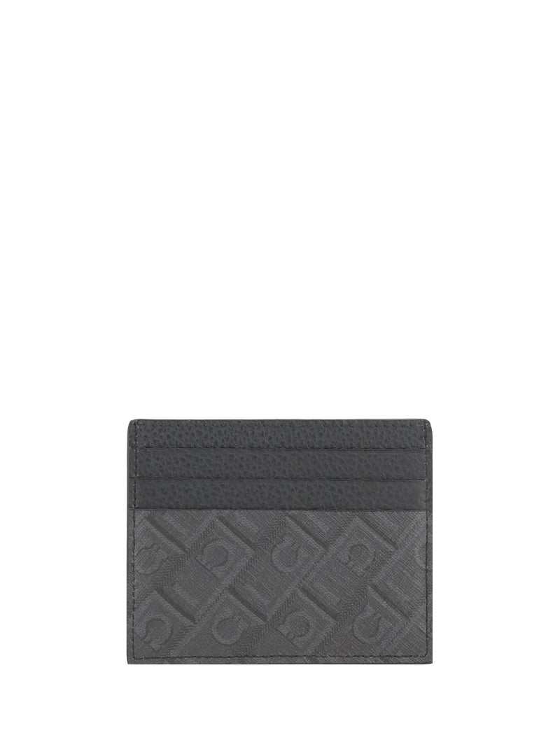 Ferragamo Gancini-Embossed Calf Leather Card Case — Gray Bos Taurus Wallet
