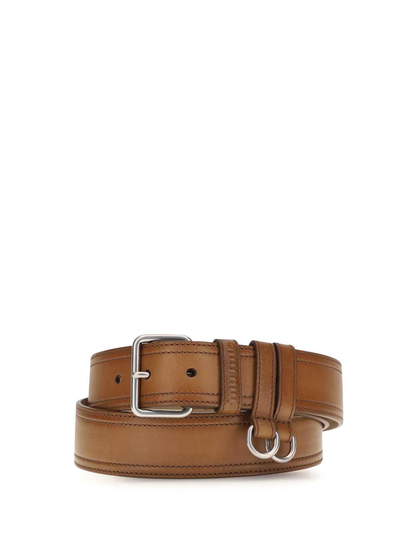 Miu Miu Textured Calf Leather Belt — Cognac