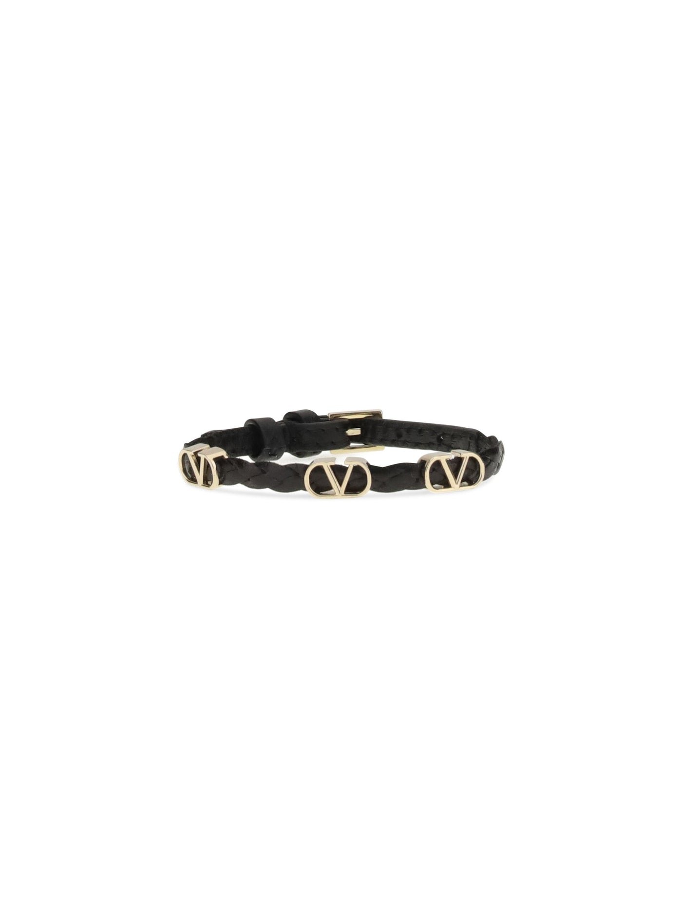 Valentino Garavani Vlogo Signature Braided Leather Bracelet — Black Calf Bos Taurus Bracelets