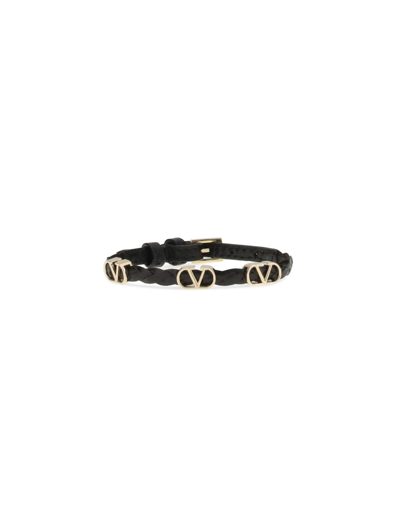 Valentino Garavani Braided Calf Leather Bracelet — Black Bracelets
