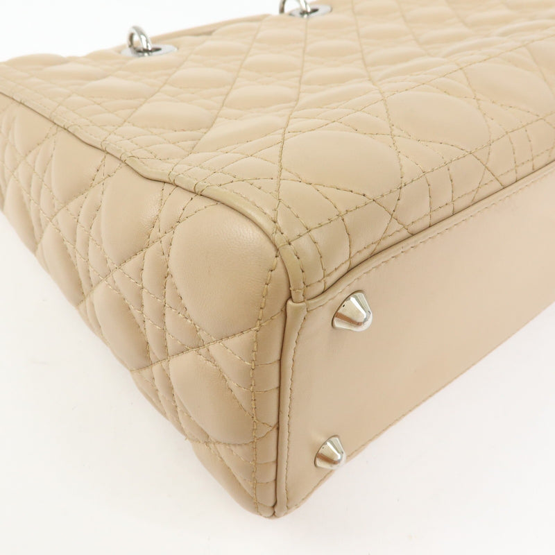 Christian Dior Lady Cannage Quilt Lambskin Beige Leather Bag