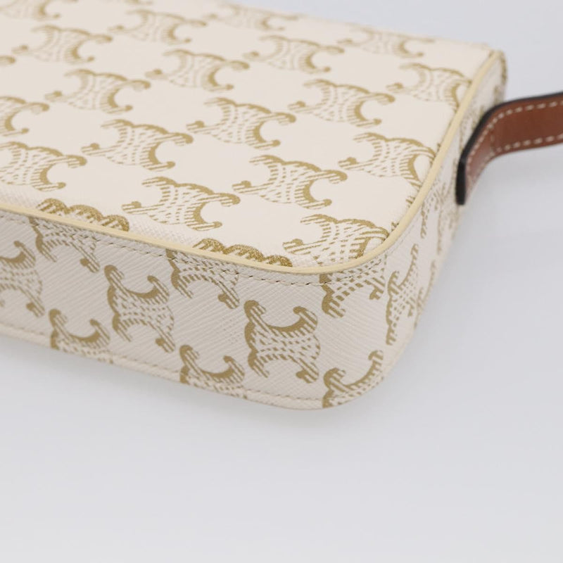 Celine Triomphe East-West Coated Canvas White Leather Bag