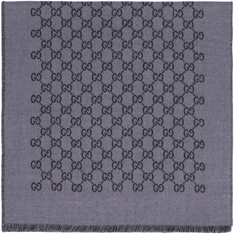 Gucci Gg Jacquard Wool Scarf — Gray Scarfs