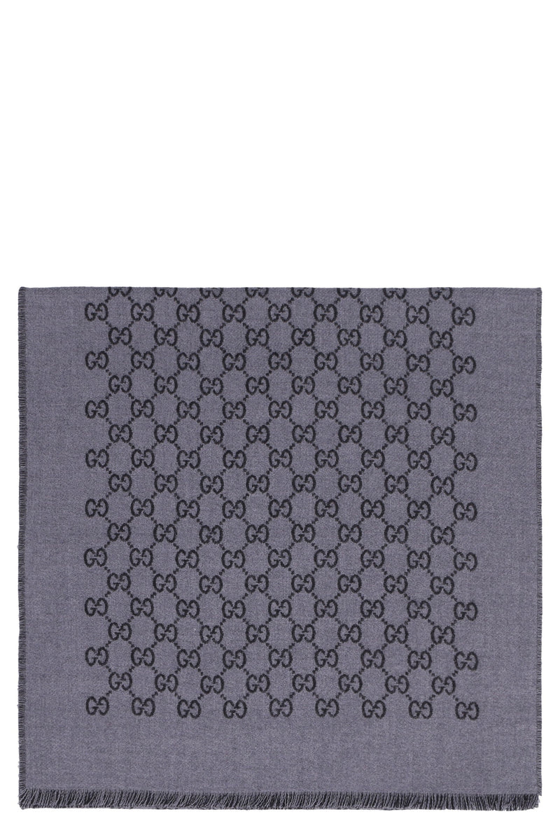 Gucci Gg Jacquard Wool Scarf — Gray Scarfs
