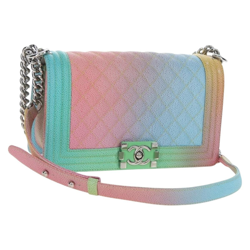 Chanel Rainbow Boy Flap Quilted Painted Caviar Multicolour Leather Bag
