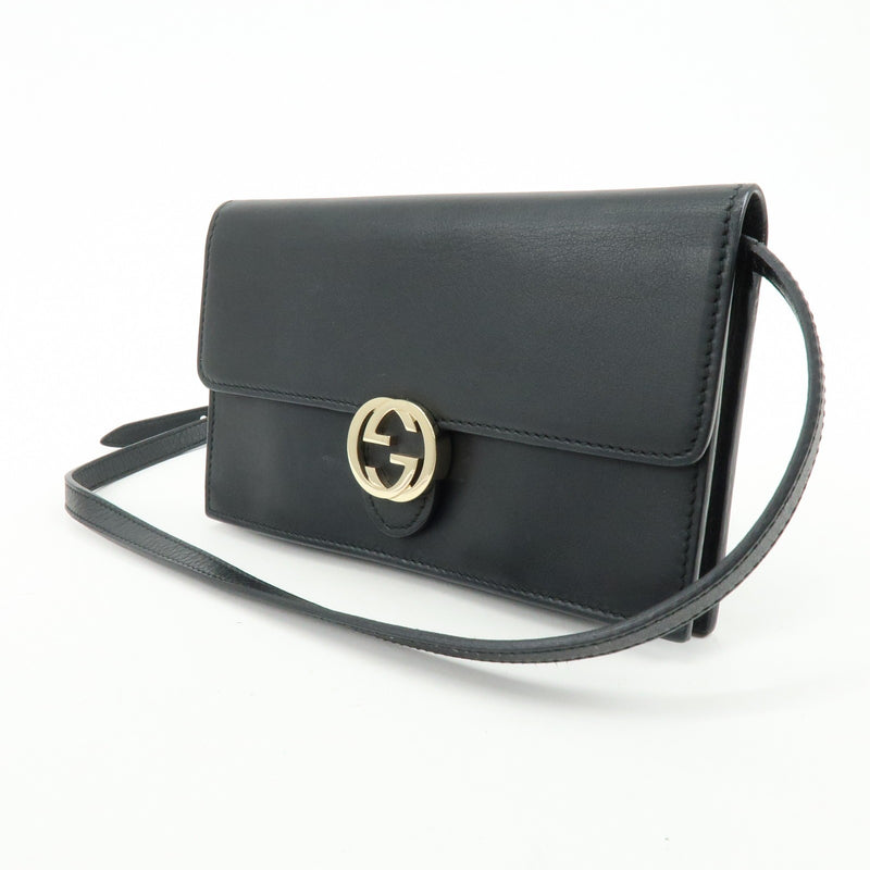 Gucci Interlocking Wallet On Chain Leather Black Bag