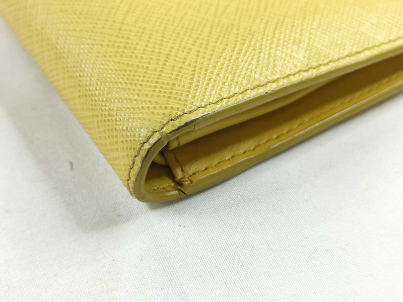 Prada Saffiano Bifold Leather Yellow Accessory