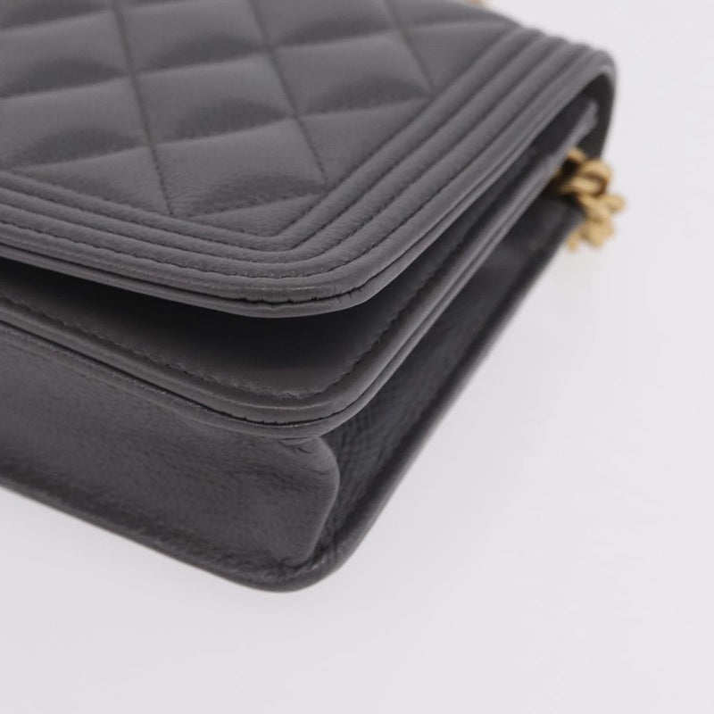 Chanel Boy Wallet On Chain Quilted Caviar Gray Leather Bag