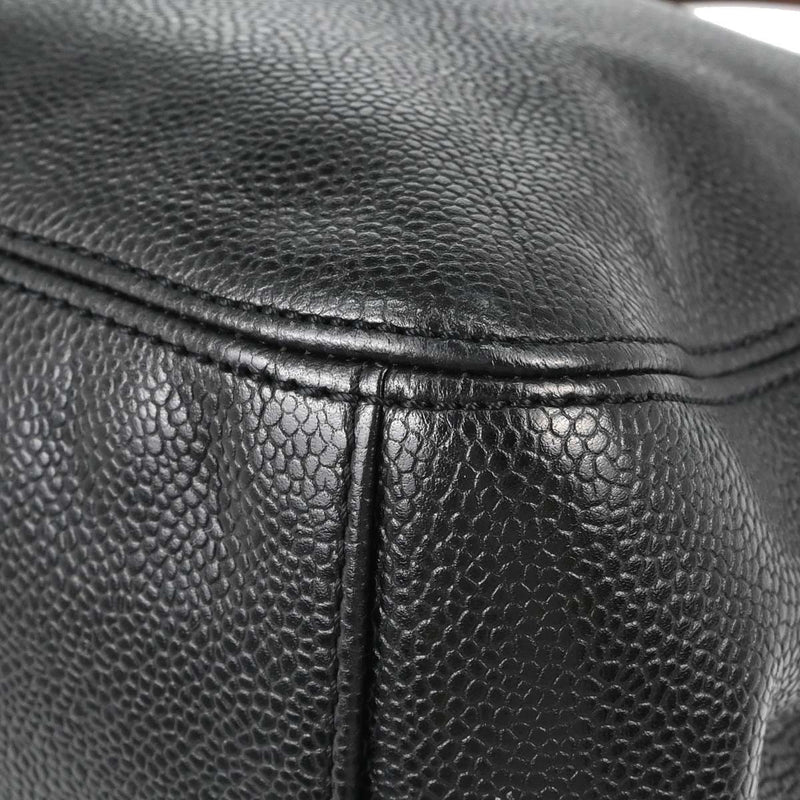 Chanel Vintage Wooden Caviar Black Leather Bag