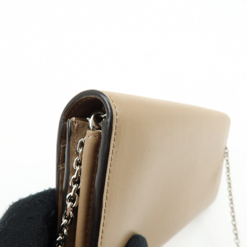 Fendi Continental Wallet On Chain Studded Leather Beige Bag