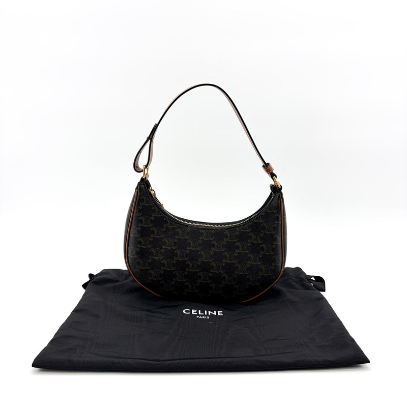 Celine Ava Triomphe Coated Canvas Brown Bag