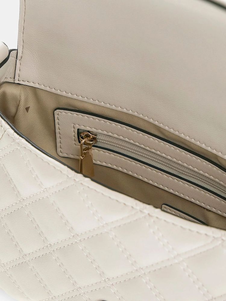 Guess Quilted Polyurethane Crossbody Bag — White