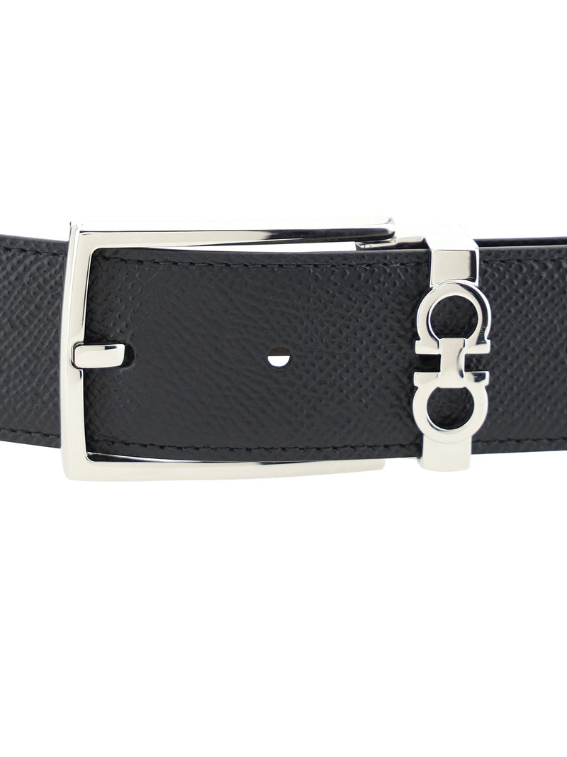 Ferragamo Reversible Grained Calf Leather Belt — Black
