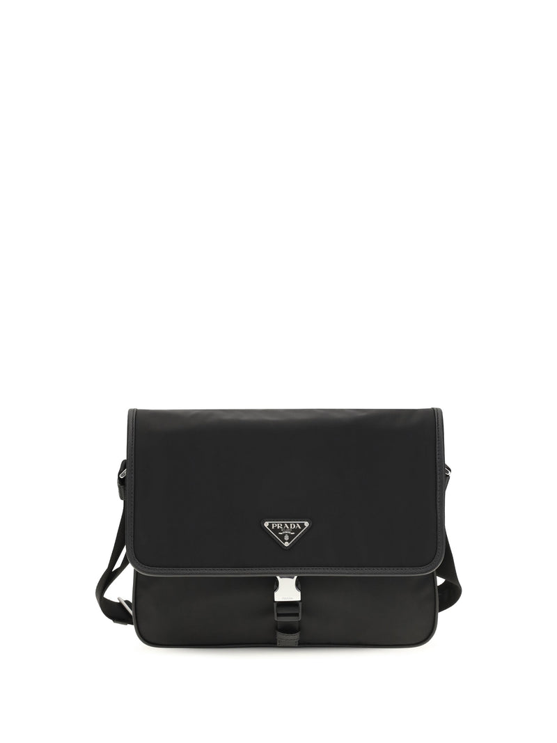 Prada Re-Nylon And Saffiano Leather Shoulder Bag — Black Recycled Polyamide