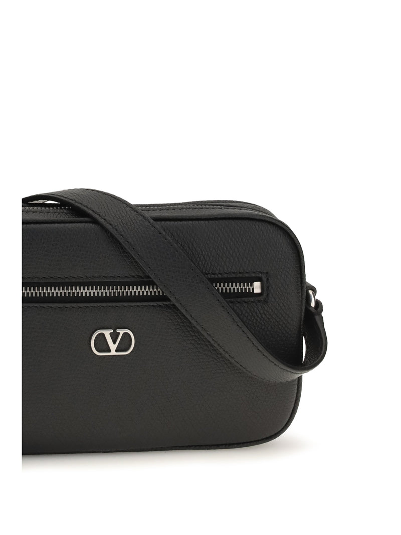 Valentino Garavani Grained Leather Vlogo Crossbody Bag — Black Calf Bos Taurus