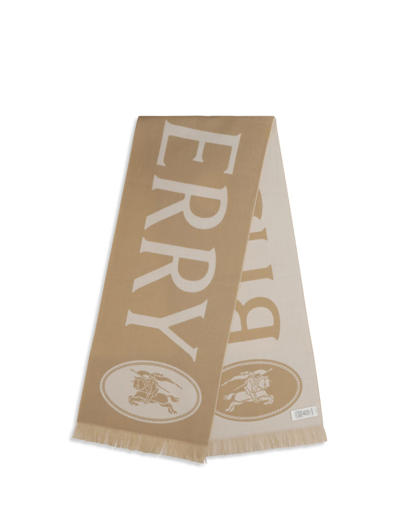 Burberry Logo Jacquard Merino Wool Scarf — Beige Ovis Aries Scarfs