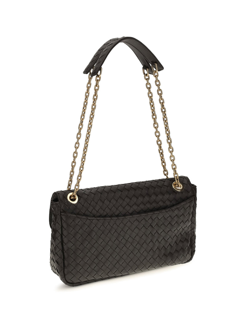 Bottega Veneta Intreccio Shoulder Bag — Black Calf Leather