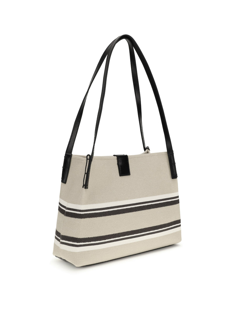 Balmain Canvas Jacquard Logo Shoulder Bag — Beige Cotton; Polyester