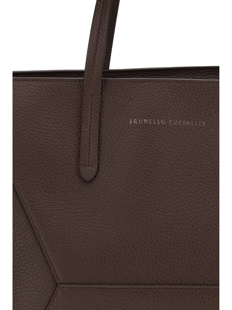 Brunello Cucinelli Hammered Calf Leather Tote Bag — Burgundy Bos Taurus