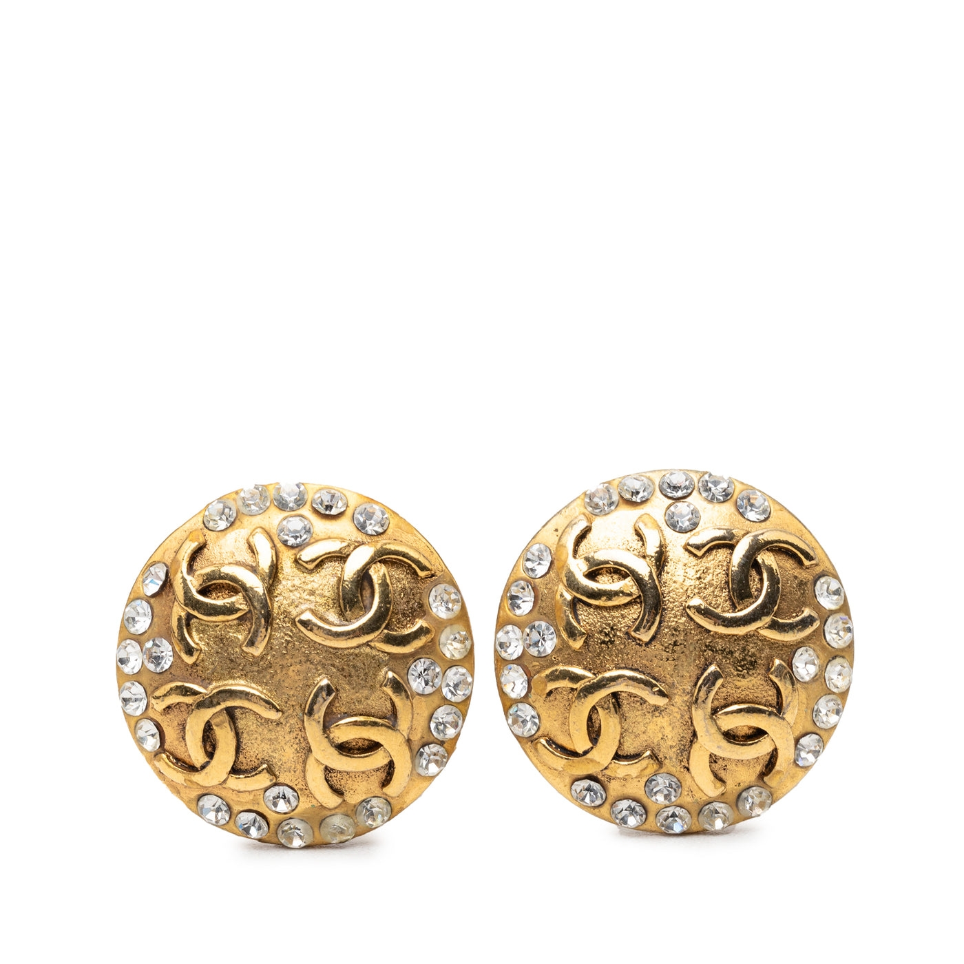 CC Gold Plated Strass Round Clip On Earrings - Image 1